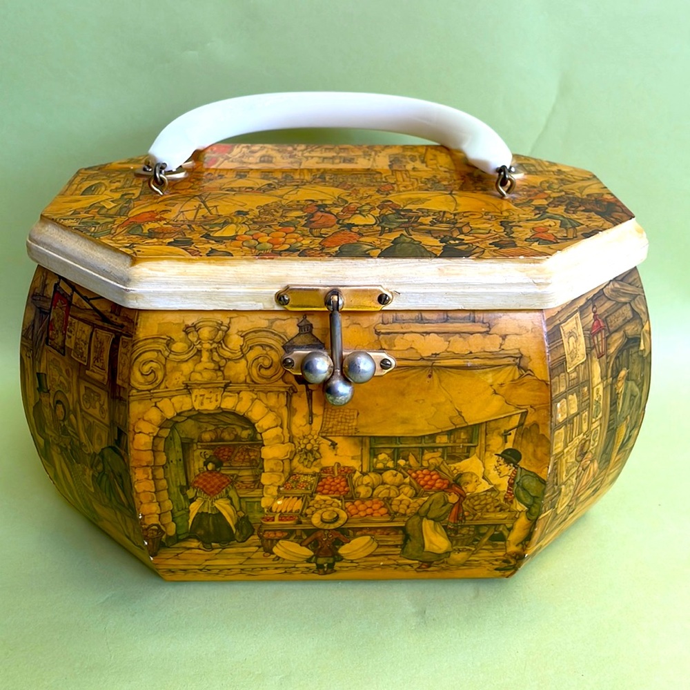 Vintage wooden handmade bag with unique lock